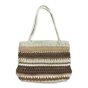 Lina Knit Woven Crochet Knit Shoulder Tote Bag Purse Vanilla Girl Cottage Core